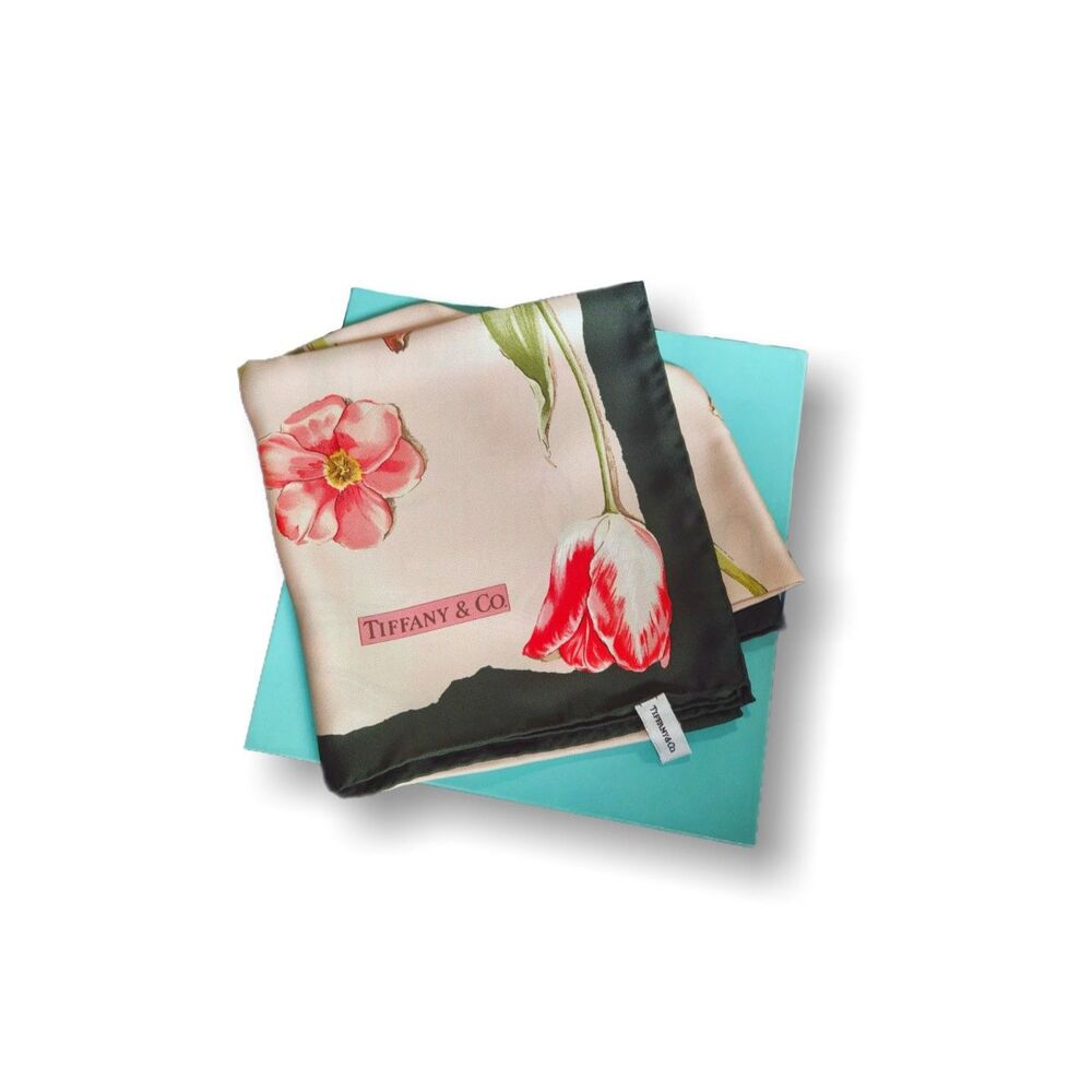 Tiffany & Co *NEW* Pink Green Floral Print Silk 34" Square Scarf With Box